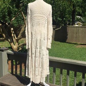 Elegant Cream Knit Long Cardigan